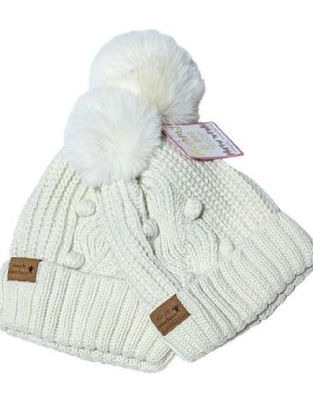 NWT Simply Southern Mommy & Me Knit Soft and Fuzzy Beanie Hats In Cream Color OS